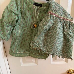 Charming Green Patterned Kids Dress J.  12/18 months